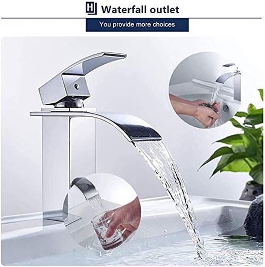 Waterfall Bathroom Faucet Wash Basin Mixer Tap Hot and Cold Water Sink Taps Single Handle Basin Taps Mixer Bathroom Tap Accessories Chrome Brass (FREE POSTAGE)