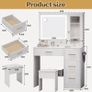 Dressing Table with Mirror and Stool: Vanity Desk with Mirror and Drawers - Makeup Desk with Jewellery Storage, Vanity Dressing Table with LED Lights, Brightness Adjustable, 3 Open Storage Areas Image 7