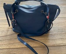Gianni Conti Navy Leather Satchel Crossbody Handbag Made In Italy