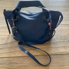 Gianni Conti Navy Leather Satchel Crossbody Handbag Made In Italy
