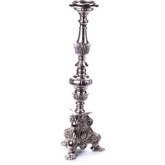 Large Chrome Baroque Design Candelabra.