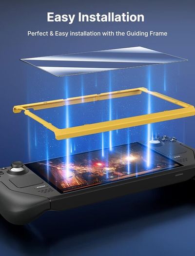 2-Pack Screen Protectors Compatible with Steam Deck, Ultra HD Tempered Glass Protector 9H Hardness Easy to Install with Guiding Frame Scratch Resistant, Come with Toolkits