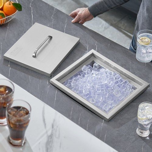 Drop in Ice Chest, 14"L x 12"W x 18"H Stainless Steel Ice Cooler, Commercial Ice Bin with Cover, 40 qt Outdoor Kitchen Ice Bar