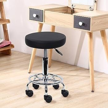 MULTIPLE COLOURS AVAILABLE  PU Leather Round Rolling Stool with Foot Rest Swivel Height Adjustment Spa Drafting Salon Tattoo Work Office Massage Stools Task Chair Small