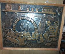 Vintage Embossed Copper Cottage Scene
