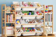 Toy Storage Organizer with 6 Shelves and 12 Bins, Bookshelf/Bookcase, Kids Bin Shelf, Toys Box for Playroom Organization for Bedroom &amp; Room Decor, White, 52.3" W