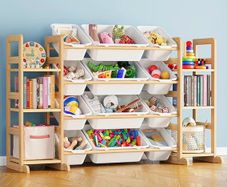 Toy Storage Organizer with 6 Shelves and 12 Bins, Bookshelf/Bookcase, Kids Bin Shelf, Toys Box for Playroom Organization for Bedroom & Room Decor, White, 52.3" W