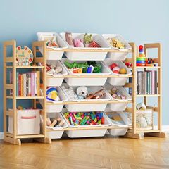 Toy Storage Organizer with 6 Shelves and 12 Bins, Bookshelf/Bookcase, Kids Bin Shelf, Toys Box for Playroom Organization for Bedroom & Room Decor, White, 52.3" W
