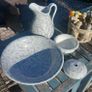 Minton blue and white marble style jug, bowl and sponge and soap dish. D18 Image 3
