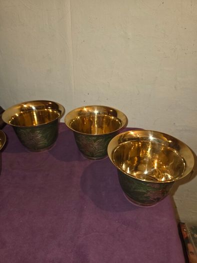 Set of 4 Cloisonne Brass Planters