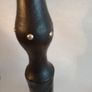 Vintage Hand Carved Wood Floor Ashtray. Brass Insert. Image 3