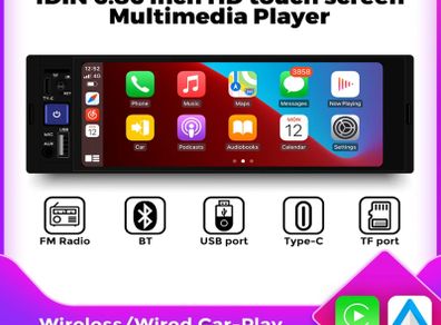 6.86inch 1Din MP5 Car Player Play Universal CarPlay Android Auto Car Radio Autoradio Multimedia Support Full Touch Screen FM AUX Bt Camera USB