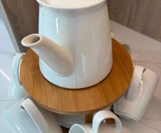 Ceramic tea set with bamboo rack