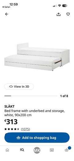 IKEA single bed with underbed and storage with two high quality mattresses