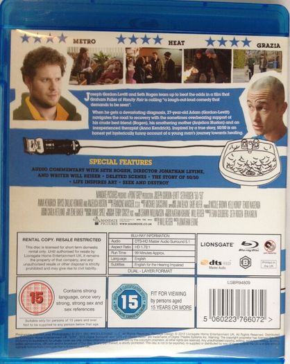 50/50 (2011) Joseph Gordon-Levitt, Seth Rogen, Anna Kendrick, Bryce Dallas Howard & Anjelica Huston [Blu-ray Movie]