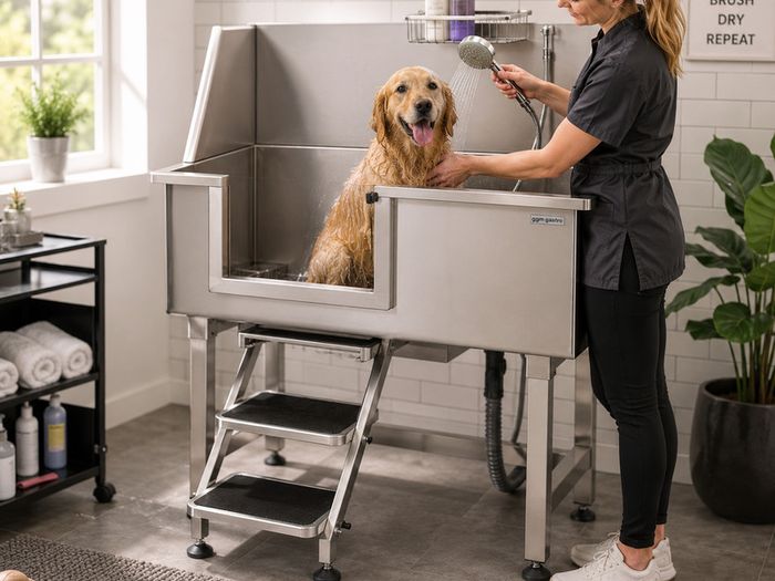 Professional Stainless Steel Pet Grooming  Dog Bath Station with Steps & Shower Kit