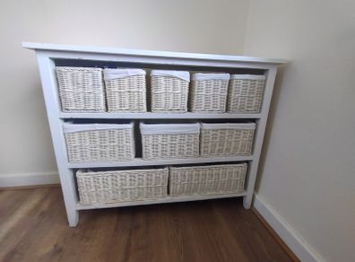 Shelves with storage baskets