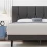 King Bed Frame, Dark Grey, Upholstered Wooden Slat Bed Frame with Headboard Image 7