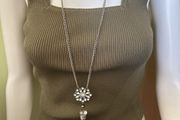 Long silver tone necklace