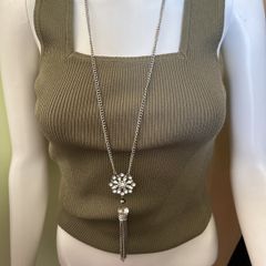 Long silver tone necklace
