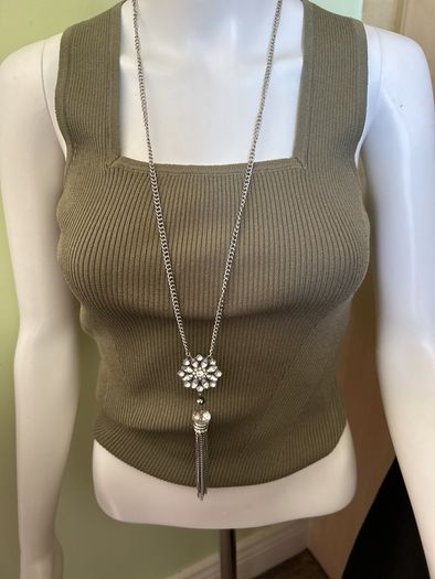Long silver tone necklace