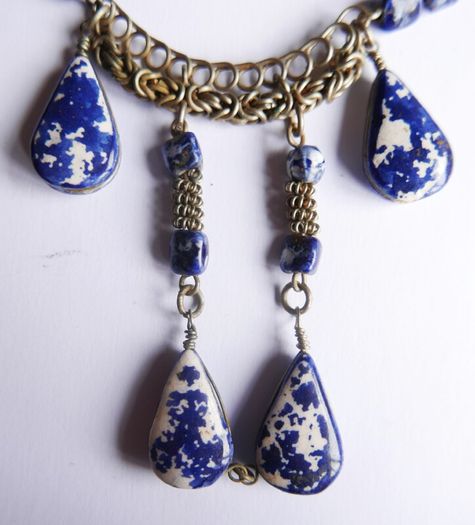Vintage Ethnic Lapis Pendant Drop Necklace
