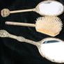 Vintage Vanity Brush set,2 Mirrors and Brush 3 pices ,Embroid Floral gold filigree dressing Vanity Image 10