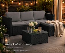 Luxury Rattan Corner Sofa Set with Footstool and Glass Coffee Table