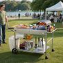 Outdoor Grill Cart Grilling Table Movable Outdoor Cooking Table with 4 Spice Containers, Wheels, Lids, Hooks Image 7