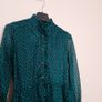 Vivify Boutique Teal Green Black Jacquard High Neck Peplum Layered Chiffon Skirt Midi Dress Size S Image 7