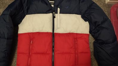 hollister men white blue red puffer winter jacket