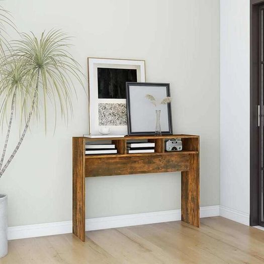 105cm Smoked Oak Console Table, Modern Engineered Wood Hallway Table for Living Room, Entryway & Hall