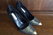 Bourbon Amy Humberman black suede and gold leather high heel court shoes size 5 eu 38