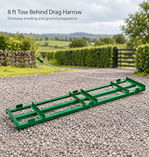 8 ft Tow Behind Drag Harrow for ATV Tractor and Driveway Levelling