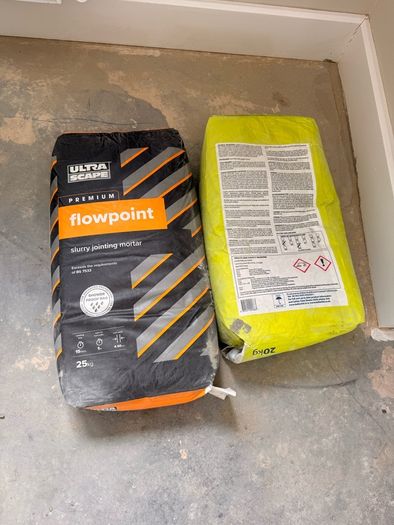 cement sacks & flow point mortar