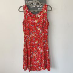 Vintage 1990s Dorothy Perkins red floral print grunge mini dress size 10 summer garden party festival holiday riot grrl