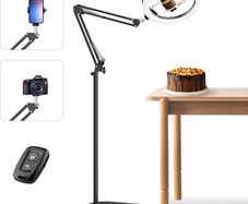12 Overhead Ring Light with Tripod Stand, Tripod for Phone with Light Adjustable 72" Height Floor & 360 Lighting, Ringlight Tripod Stand Phone Mount for Photo iPhone Content Creation TikTok YouTube