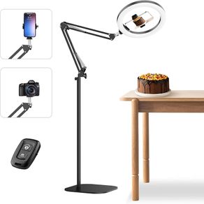 12 Overhead Ring Light with Tripod Stand, Tripod for Phone with Light Adjustable 72" Height Floor & 360 Lighting, Ringlight Tripod Stand Phone Mount for Photo iPhone Content Creation TikTok YouTube