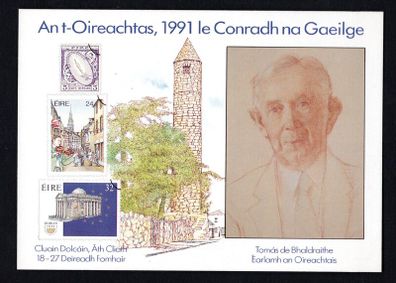 1991 Ireland An Post Postcard for Oireachtas "An t-Oireachtas, 1991 le Conradh na Gaeilge" 18-27 October Mint