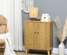 Vintage Storage Cabinet with Double Chevron Doors and Pine Wood Legs, Side Cabinet for Living Room