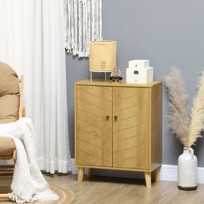Vintage Storage Cabinet with Double Chevron Doors and Pine Wood Legs, Side Cabinet for Living Room