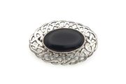 Vintage 925 Sterling Silver &amp; Black Onyx Celtic Knot Brooch, Birmingham 1994