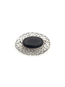 Vintage 925 Sterling Silver & Black Onyx Celtic Knot Brooch, Birmingham 1994