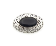 Vintage 925 Sterling Silver & Black Onyx Celtic Knot Brooch, Birmingham 1994