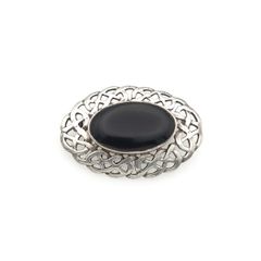 Vintage 925 Sterling Silver & Black Onyx Celtic Knot Brooch, Birmingham 1994