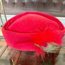 Vintage Mitzi Boutique of London Red Pill Box Hat with Peacock Feather Image 8