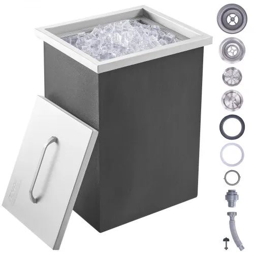 Drop in Ice Chest, 14"L x 12"W x 18"H Stainless Steel Ice Cooler, Commercial Ice Bin with Cover, 40 qt Outdoor Kitchen Ice Bar