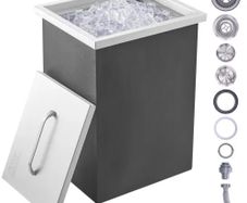Drop in Ice Chest, 14"L x 12"W x 18"H Stainless Steel Ice Cooler, Commercial Ice Bin with Cover, 40 qt Outdoor Kitchen Ice Bar