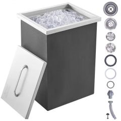 Drop in Ice Chest, 14"L x 12"W x 18"H Stainless Steel Ice Cooler, Commercial Ice Bin with Cover, 40 qt Outdoor Kitchen Ice Bar