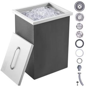 Drop in Ice Chest, 14"L x 12"W x 18"H Stainless Steel Ice Cooler, Commercial Ice Bin with Cover, 40 qt Outdoor Kitchen Ice Bar